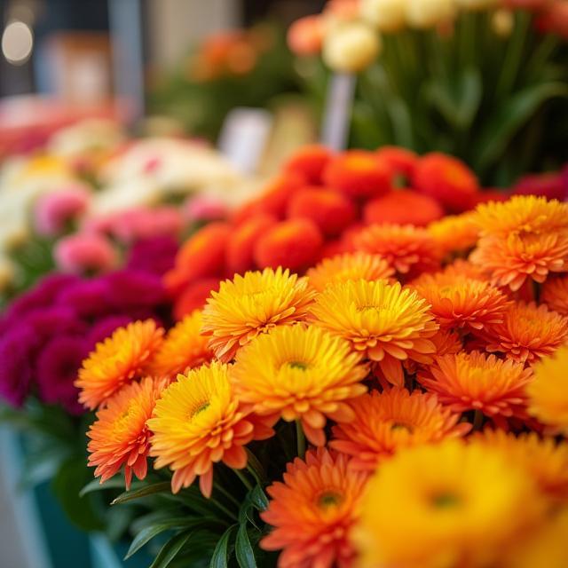 季節の花が並ぶ販売カウンター